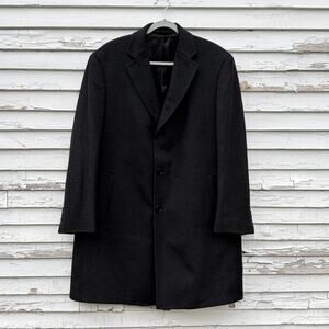 BLACK Saks 5th Ave Coat Men’s 42S 100% Cashmere Dark Gray Luxury Overcoat Jacket